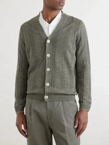 Brunello Cucinelli Striped Knitted Linen and Cotton-Blend Cardigan - Men | Thumbnail 3 Brunello Cucinelli Striped Knitted Linen and Cotton-Blend Cardigan - Men | Thumbnail 3