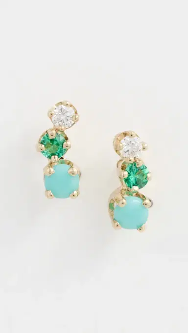 Zoë Chicco 14k Gold Mixed Diamond and Gemstones Earrings 14k Yellow Gold One Size | Thumbnail 2