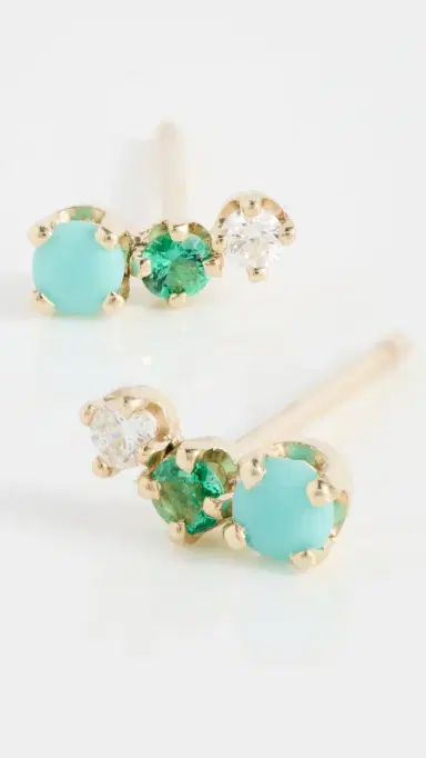 Zoë Chicco 14k Gold Mixed Diamond and Gemstones Earrings 14k Yellow Gold One Size | Thumbnail 4