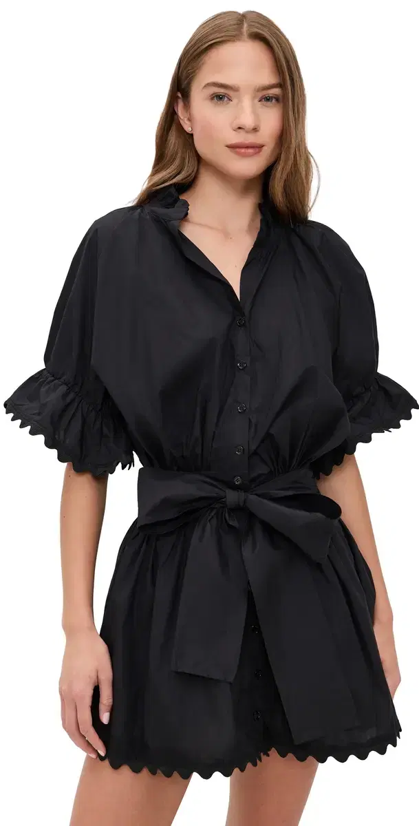 Short Sleeve Blouson Mini Dress Nero