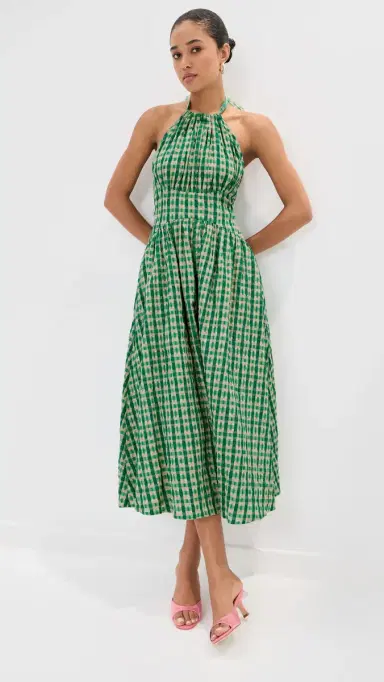 Rosie Assoulin Halter in the Name of Love Dress Green Check | Thumbnail 2 Rosie Assoulin Halter in the Name of Love Dress Green Check | Thumbnail 2