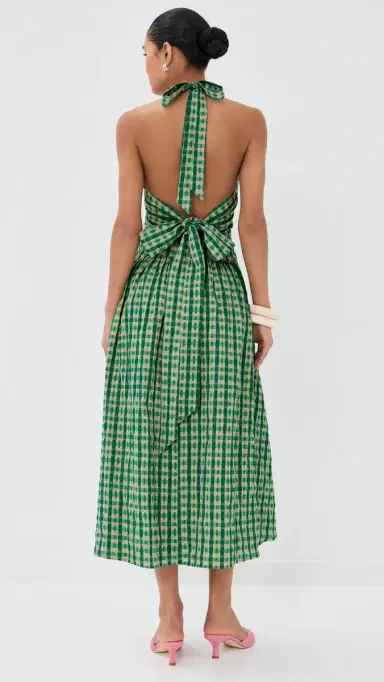 Rosie Assoulin Halter in the Name of Love Dress Green Check | Thumbnail 3 Rosie Assoulin Halter in the Name of Love Dress Green Check | Thumbnail 3