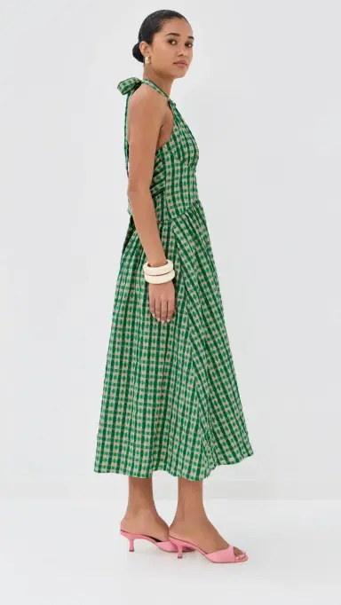 Rosie Assoulin Halter in the Name of Love Dress Green Check | Thumbnail 4 Rosie Assoulin Halter in the Name of Love Dress Green Check | Thumbnail 4