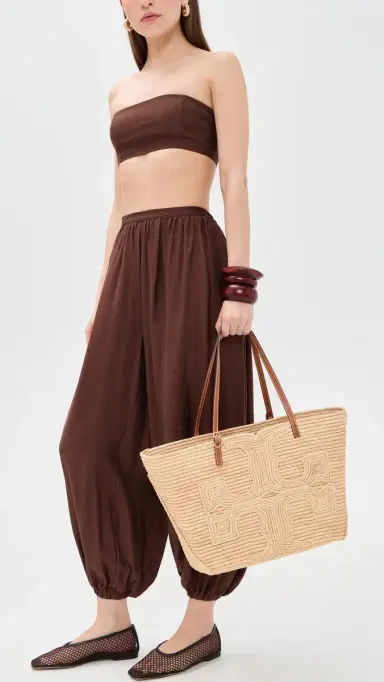 Tory Burch Ella Structured Straw Large Tote Bag Natural One Size | Thumbnail 3