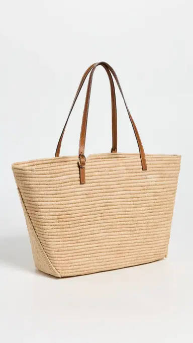 Tory Burch Ella Structured Straw Large Tote Bag Natural One Size | Thumbnail 4