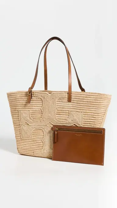 Tory Burch Ella Structured Straw Large Tote Bag Natural One Size | Thumbnail 5