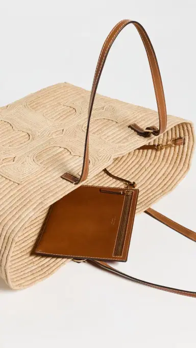 Tory Burch Ella Structured Straw Large Tote Bag Natural One Size | Thumbnail 6
