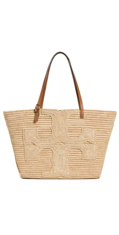Tory Burch Ella Structured Straw Large Tote Bag Natural One Size | Thumbnail 1