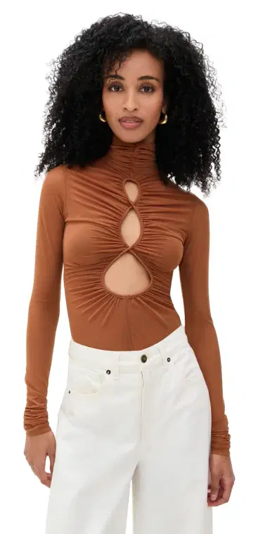 Andrea Iyamah Salle esh Thong Bodysuit Camel | Thumbnail 1 Andrea Iyamah Salle esh Thong Bodysuit Camel | Thumbnail 1