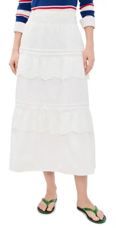 Rowing Blazers Eyelet Tiered kirt White | Thumbnail 1 Rowing Blazers Eyelet Tiered kirt White | Thumbnail 1