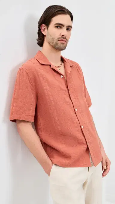 Wax London Double Weave Didcot Shirt Rust | Thumbnail 2