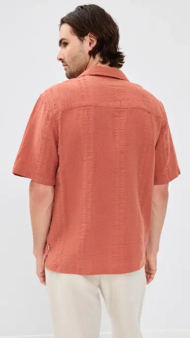 Wax London Double Weave Didcot Shirt Rust | Thumbnail 3