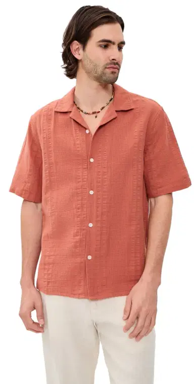 Wax London Double Weave Didcot Shirt Rust | Thumbnail 1