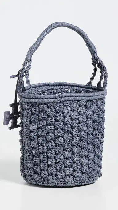 Tory Burch Ella Hand Crochet Popcorn Stitch Bucket Bag Gray One Size | Thumbnail 4 Tory Burch Ella Hand Crochet Popcorn Stitch Bucket Bag Gray One Size | Thumbnail 4
