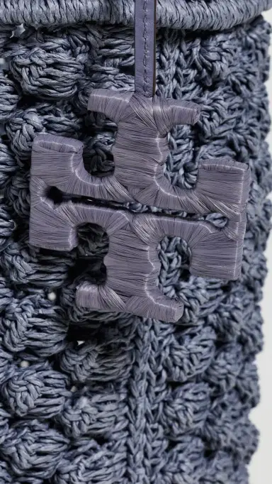 Tory Burch Ella Hand Crochet Popcorn Stitch Bucket Bag Gray One Size | Thumbnail 5 Tory Burch Ella Hand Crochet Popcorn Stitch Bucket Bag Gray One Size | Thumbnail 5