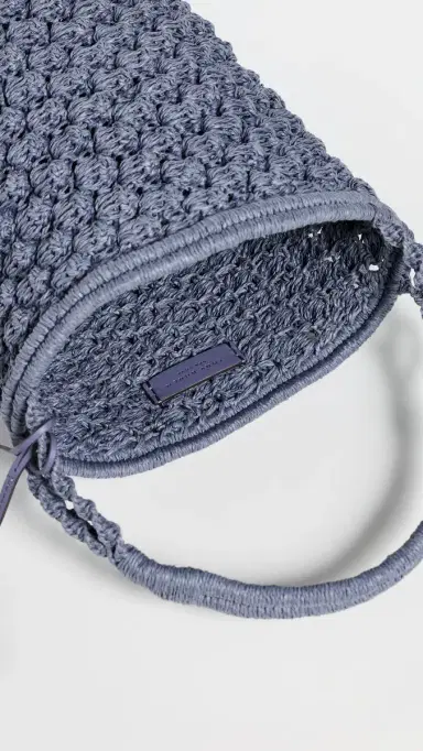 Tory Burch Ella Hand Crochet Popcorn Stitch Bucket Bag Gray One Size | Thumbnail 6 Tory Burch Ella Hand Crochet Popcorn Stitch Bucket Bag Gray One Size | Thumbnail 6