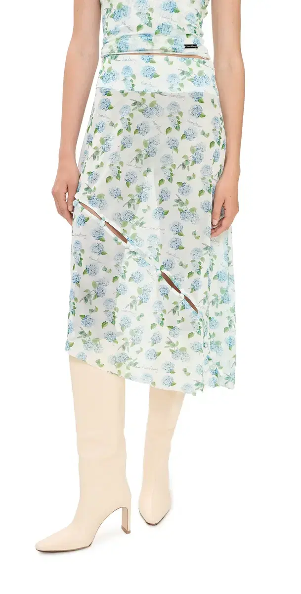 House of Sunny Hydrangea Asymmetric Mesh Skirt Soft Blue