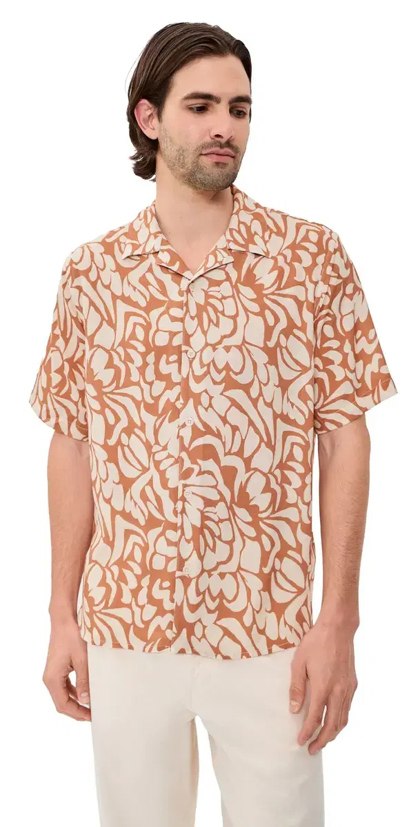 Two-Tone Floral Didcot hirt Tan/Beige