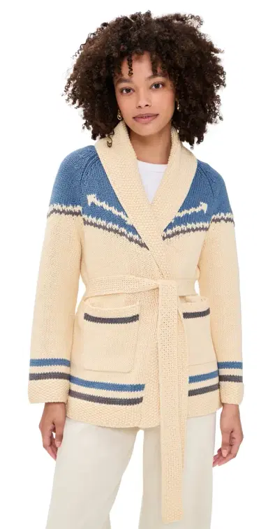 THE GREAT. THE GREAT x Stetson The Western Riding Cardigan Sweater Robin Blue | Thumbnail 1 THE GREAT. THE GREAT x Stetson The Western Riding Cardigan Sweater Robin Blue | Thumbnail 1