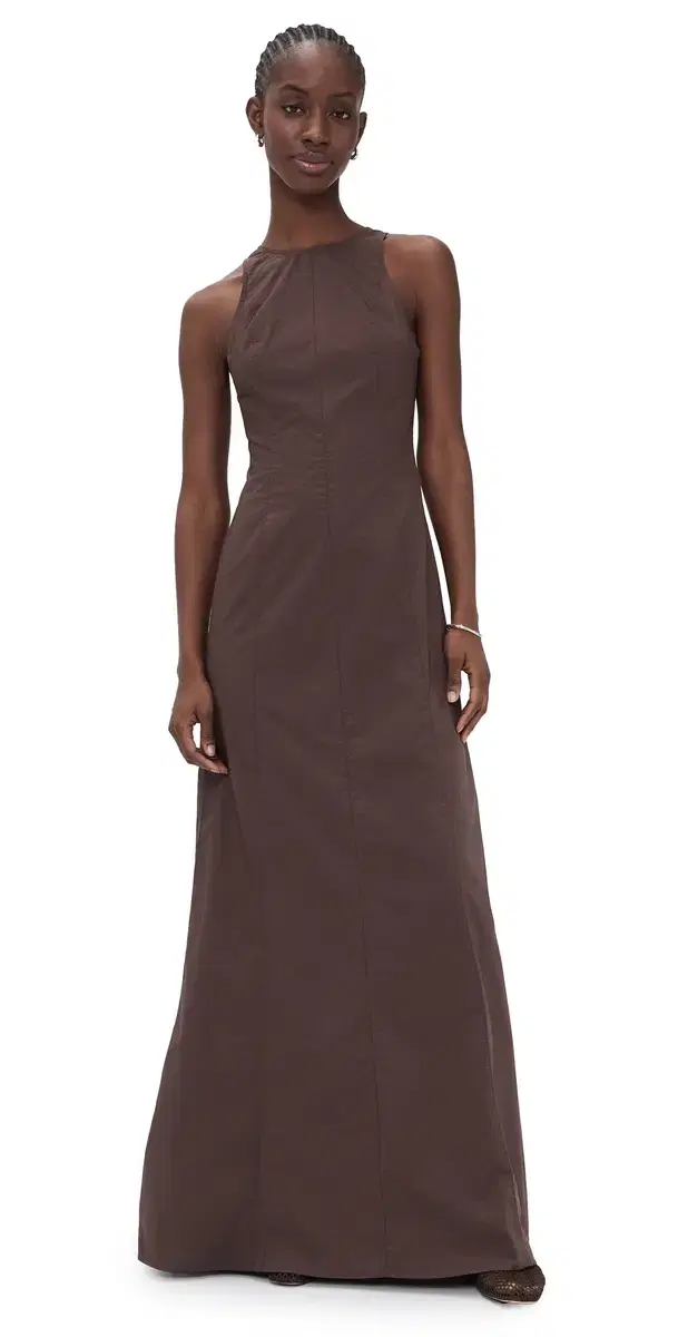 The Latest Dori Poplin axi Dress Brown