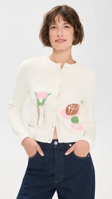 House of Sunny Collarless Picture Knit Cardigan Ivory 6 | Thumbnail 2