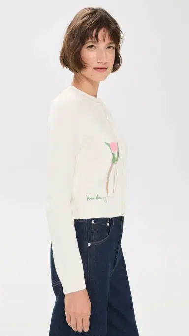 House of Sunny Collarless Picture Knit Cardigan Ivory 6 | Thumbnail 4