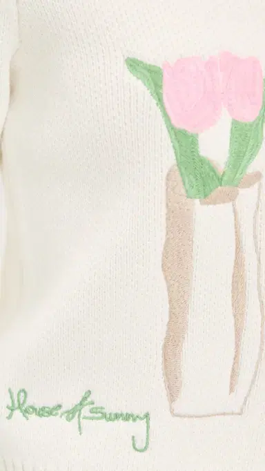 House of Sunny Collarless Picture Knit Cardigan Ivory 6 | Thumbnail 6