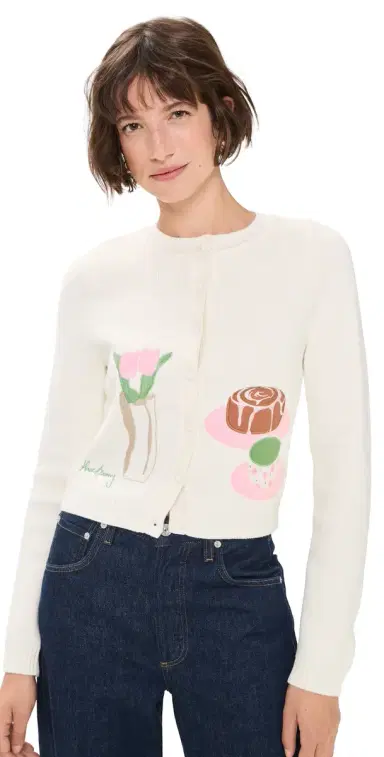 House of Sunny Collarless Picture Knit Cardigan Ivory 6 | Thumbnail 1