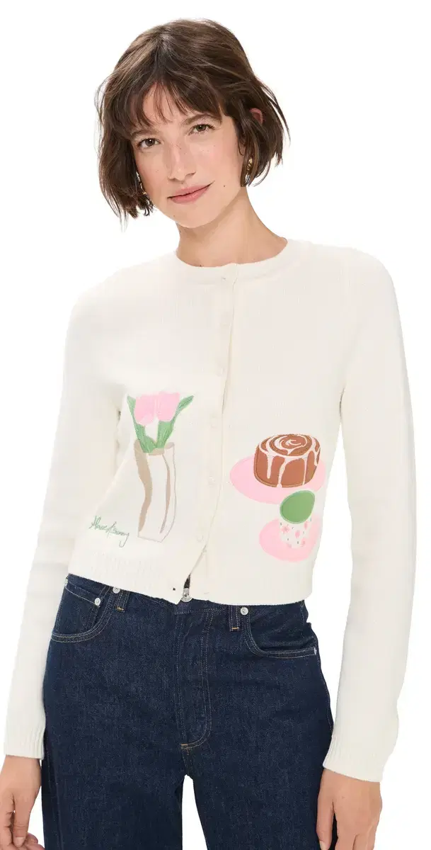 House of Sunny Collarless Picture Knit Cardigan