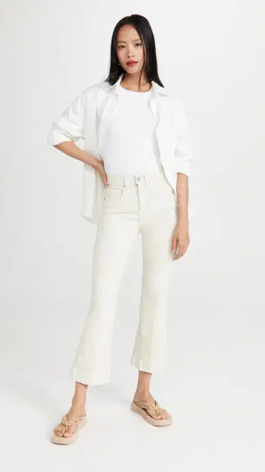 Veronica Beard Jean Carson High Rise Ankle Flare Jeans Ecru | Thumbnail 5 Veronica Beard Jean Carson High Rise Ankle Flare Jeans Ecru | Thumbnail 5