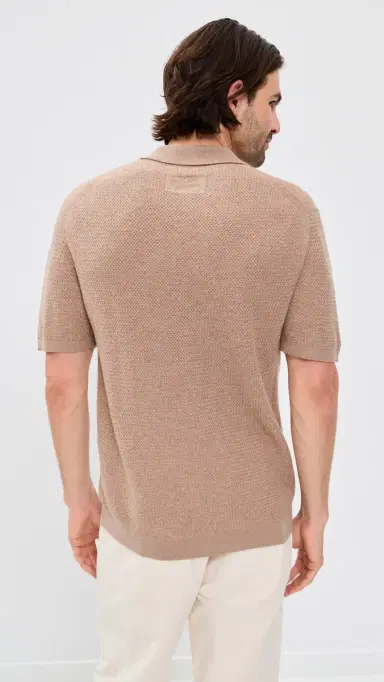 Maison Kitsuné Textured Merino Cotton Short Sleeve Polo Roasted Almond | Thumbnail 3