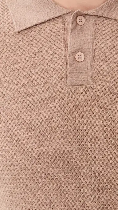 Maison Kitsuné Textured Merino Cotton Short Sleeve Polo Roasted Almond | Thumbnail 6