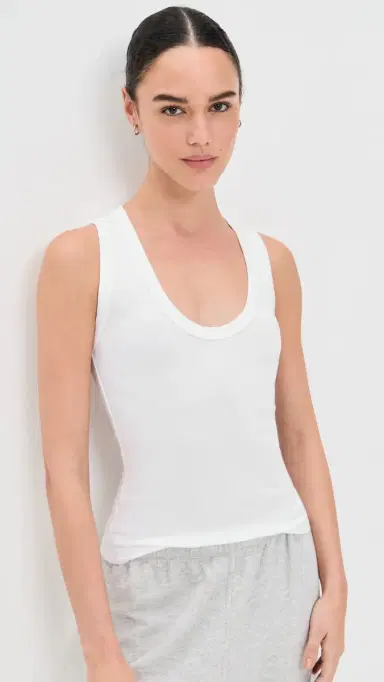 perfectwhitetee Jordan U Neck Ribbed Tank White L | Thumbnail 2