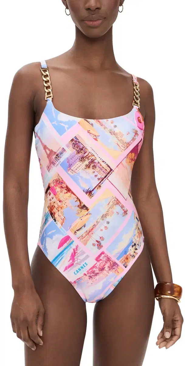 Remi Postcard Print Basic One Piece Multi