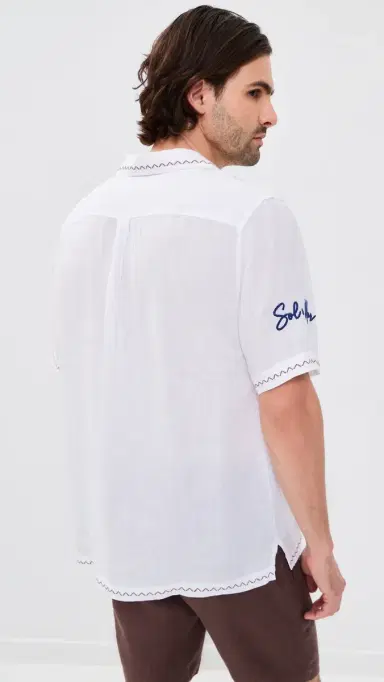 Frescobol Carioca Alves Linen ol E Mar Embroidery Shirt White | Thumbnail 3 Frescobol Carioca Alves Linen ol E Mar Embroidery Shirt White | Thumbnail 3