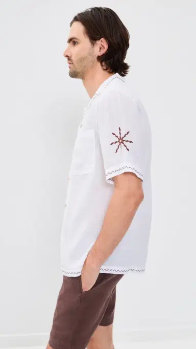 Frescobol Carioca Alves Linen ol E Mar Embroidery Shirt White | Thumbnail 4 Frescobol Carioca Alves Linen ol E Mar Embroidery Shirt White | Thumbnail 4