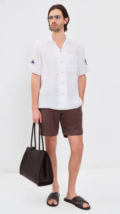 Frescobol Carioca Alves Linen ol E Mar Embroidery Shirt White | Thumbnail 5 Frescobol Carioca Alves Linen ol E Mar Embroidery Shirt White | Thumbnail 5