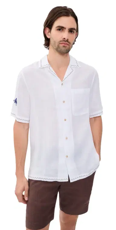 Frescobol Carioca Alves Linen ol E Mar Embroidery Shirt White | Thumbnail 1 Frescobol Carioca Alves Linen ol E Mar Embroidery Shirt White | Thumbnail 1