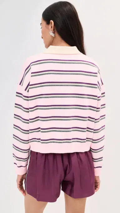 LE BOP Zadie Crop Polo Ballet Pink Stripe | Thumbnail 4 LE BOP Zadie Crop Polo Ballet Pink Stripe | Thumbnail 4