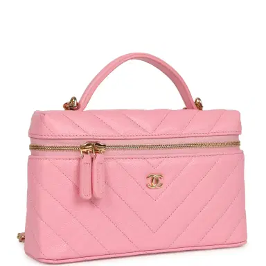 Chanel Chanel Chevron Top Handle Long Vanity Case with Chain Pink Shiny Caviar Gold Hardware | Thumbnail 2 Chanel Chanel Chevron Top Handle Long Vanity Case with Chain Pink Shiny Caviar Gold Hardware | Thumbnail 2