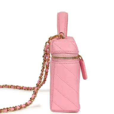 Chanel Chanel Chevron Top Handle Long Vanity Case with Chain Pink Shiny Caviar Gold Hardware | Thumbnail 3 Chanel Chanel Chevron Top Handle Long Vanity Case with Chain Pink Shiny Caviar Gold Hardware | Thumbnail 3