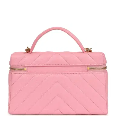 Chanel Chanel Chevron Top Handle Long Vanity Case with Chain Pink Shiny Caviar Gold Hardware | Thumbnail 4 Chanel Chanel Chevron Top Handle Long Vanity Case with Chain Pink Shiny Caviar Gold Hardware | Thumbnail 4