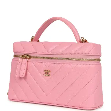 Chanel Chanel Chevron Top Handle Long Vanity Case with Chain Pink Shiny Caviar Gold Hardware | Thumbnail 5 Chanel Chanel Chevron Top Handle Long Vanity Case with Chain Pink Shiny Caviar Gold Hardware | Thumbnail 5