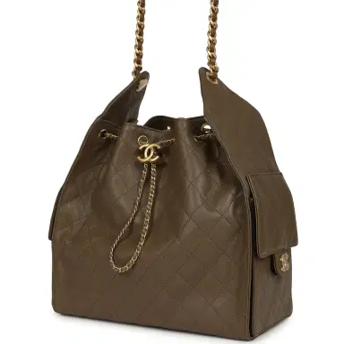 Chanel Chanel Medium 25 Hobo Bag Dark Khaki Caviar Antique Gold Hardware | Thumbnail 5