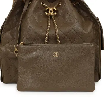 Chanel Chanel Medium 25 Hobo Bag Dark Khaki Caviar Antique Gold Hardware | Thumbnail 8