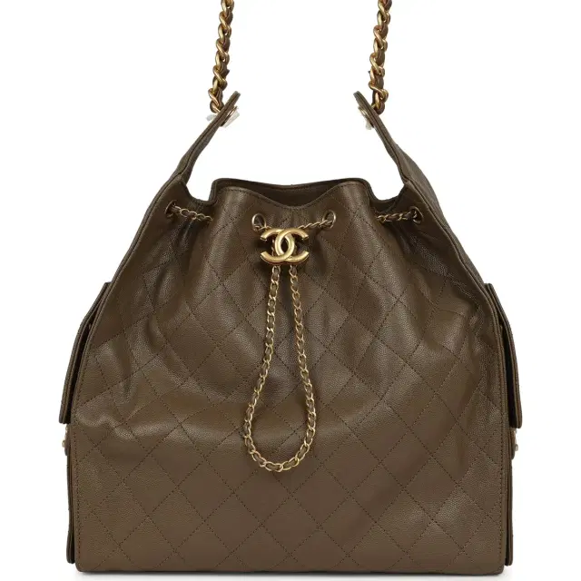 Chanel Chanel Medium 25 Hobo Bag Dark Khaki Caviar Antique Gold Hardware