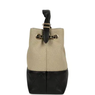 Chanel Chanel Small Coco Base Hobo Bag Beige Canvas and Black Shiny Lambskin Gold Hardware | Thumbnail 3