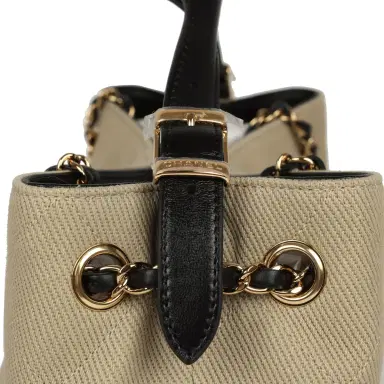 Chanel Chanel Small Coco Base Hobo Bag Beige Canvas and Black Shiny Lambskin Gold Hardware | Thumbnail 4