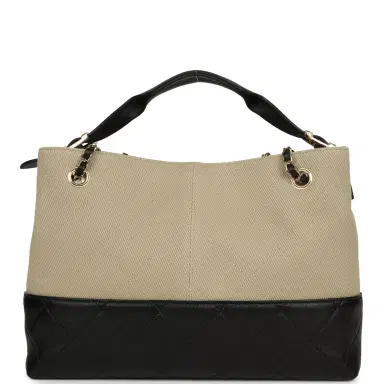 Chanel Chanel Small Coco Base Hobo Bag Beige Canvas and Black Shiny Lambskin Gold Hardware | Thumbnail 6