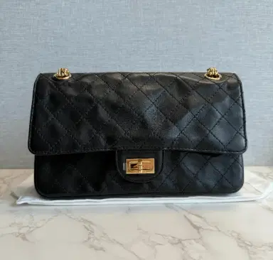 Chanel Chanel Small Reissue 225 2.55 Crush Double Flap Bag Black Lambskin Gold Hardware | Thumbnail 1